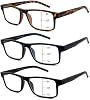 HIYANJN paquete de 3 lentes de lectura progresivos/bifocales para hombre, luz azul, multifocales, armazón rectangular, ligeros 2