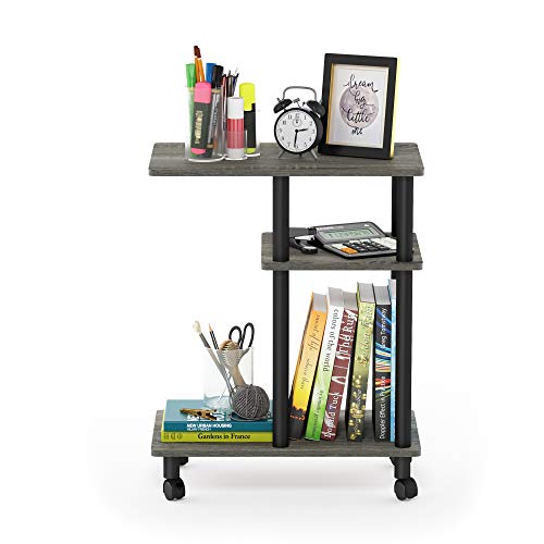 Furinno Turn-N-Tube C Shaped Side Table with Casters, French Oak Grey/Black by Furinno - Image 6