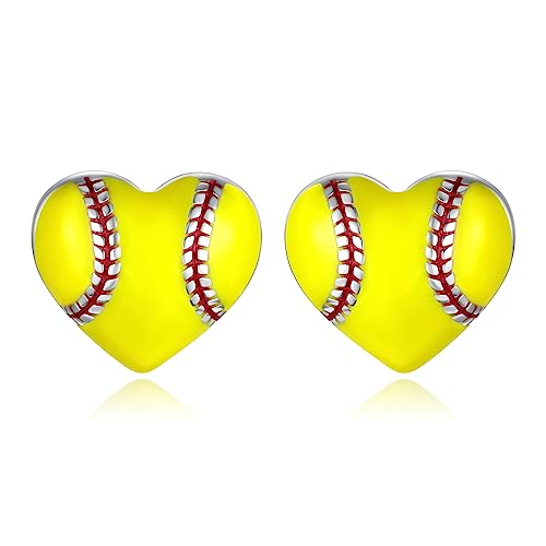 925 Sterling Silver Heart Softball Volleyball Earrings Stud Hypoallergenic Softball Mom Jewelry Gifts for Women Player Lover