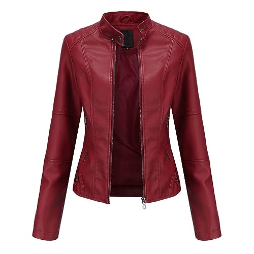 Veste en simili cuir femme moto manteau faux cuir PU élégant manches longues blouson biker