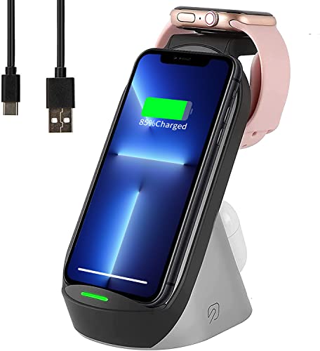 Kabellose Ladestation, 3 in 1 Wireless Charger für iPhone 12 Pro Max/11/XR/XS/X/8 & iWatch, AirPods Pro/2, Galaxy Buds+/Buds, Wireless Ladeständer für Samsung S20//S10/S9/S8/S7/Note10/9/8 Cover