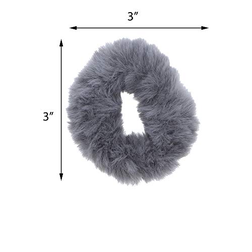 Small Faux Fur Scrunchies Hair Tie - Set Of 6 - Black & Greys #TOP2