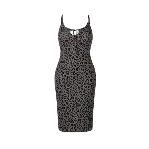 SHENHE Vestido maxi feminino Y2k leopardo alças finas com cadarço sexy estampa de chita vestido cami longo, Marrom, G