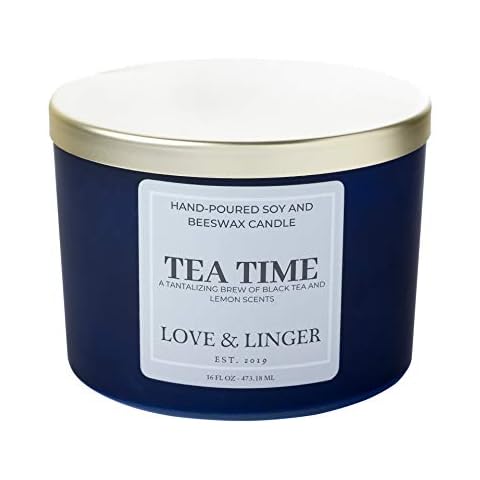 Black Tea Candles | Lemon Tea Candles Scented | Luxury Soy & Beeswax Candles for Home | 16 oz. Large Jar 3 Wick Candle | Scented Tea Candles | Cool Candles For Women | Summer Scented Candle Cover