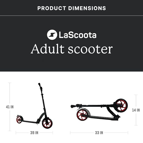 Image of LaScoota Kick Scooter for Kids Ages 6+, Teens & Adults, Large 8 inch Sturdy Urethane Wheels. Adjustable Handlebar, Lightweight, Foldable, 220lbs Max Load