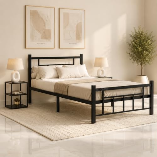 Image of Single Size Metal Bed Frame | Single Bed for Adults | Single Metal Bed | Heavy Duty Iron Bed | Steel Bed Single Size | Iron Cot Single | Platform Bed | Steel Cot | No Box Spring Needed | Black