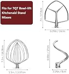 3 Pièces en acier inoxydable (7QT Crochet de douille,7QT Un fil de fer,7QT Pièce jointe pour batteur plat) pour KitchenAid Mélangeur de support de levage et 7 Quart Bowl, lave-vaisselle Sûre et lourd