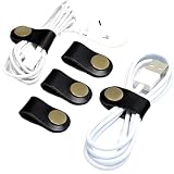 5pc Cable Straps Cable Organizer USB Holder Headphone Wrap Clip Strap Leather Storage Case Gift for Men Christmas Stocking Stuffer (Black)