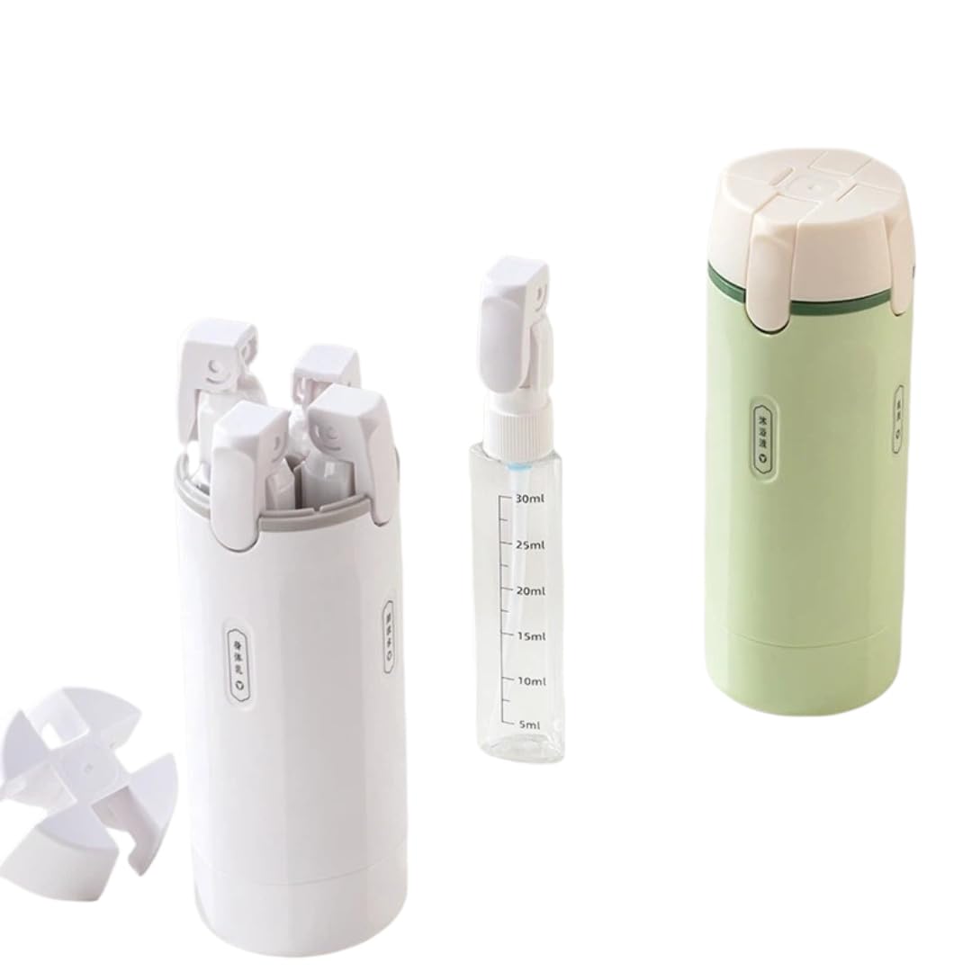 JIANAIYANGIWQ 4-in-1 Travel Refillable Bottles, Portable Leakproof Toiletry Containers for Shampoo, Body Wash, Lotion, Multi-compartment Cosmetic Dispenser(green + white)