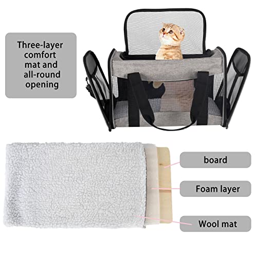 Cat Carrying Case - Pet Carrier Airline Approved, Protable and Breathable Pet Travel Carrier Removable Fleece Pad, Collapsible Cat Carrier Dog Carrier for Medium Cats Small Cats Dogs (Grey&Black M) by Top tasta - Image 4