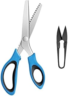 KUONIIY Pinking Shears, Zig Zag Scissors Set, Professional Serrated Scissors for Cutting Fabric, Suitable for Tailor, Including 9.4 inch Pinking Shears, 4.1 inch Thread Cutter, Blue Black