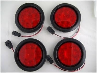 United Pacific (4) Red 10 LED 4" Round Truck Trailer Brake Stop Turn Tail Lights