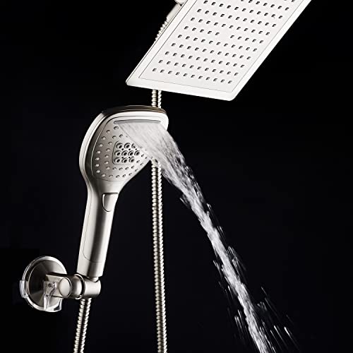 Dreamspa Ultra-Luxury 9" Rainfall Shower Head/Handheld Combo. Convenient Push-Button Flow Control Button For Easy One-Handed Operation. Switch Flow Settings With The Same Hand! Satin Nickel #TOP5