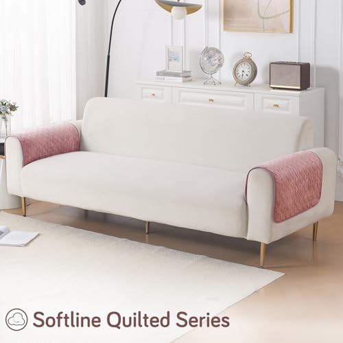 Image of HOKIPO Premium Velvety Quilted Sofa Armrest Covers (Pack of 2)- Anti-Slip, Washable Arm Cover, 'Softline Quilted Series' | Dusty Rosepink (AR-6321-PNK*2)