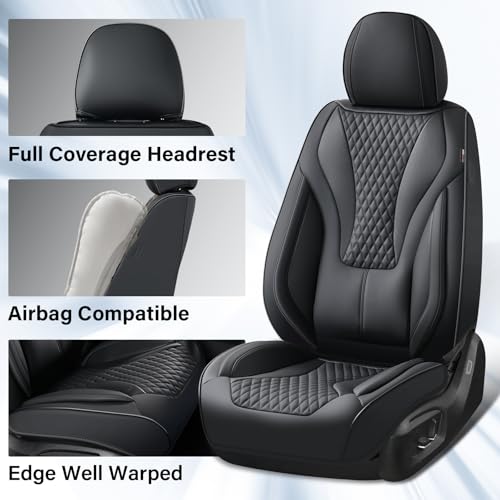 Image of Coverado Waterproof Nappa Leather Car Seat Covers, Automotive Seat Covers,Front Car Seat Cushion & Car Seat Protector, Black Seat Covers Universal Fit for Most Cars, SUVs, Trucks