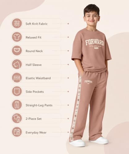 Image of SHODOX Boys Poly Blend Relaxed Fit Co-Ord Set | Printed T-Shirt & Track Pants | Soft Breathable Stylish Summer Casual Comfort Wear for Boys