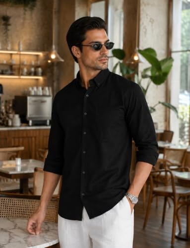 Image of Majestic Man Men's Solid Pure Cotton Casual Shirt - Slim Fit | Full Sleeves | Soft & Breathable Fabric