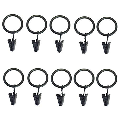 HomeElabador®30mm Strong Metal Curtain Rings With Clips for Hanging Curtain Pole Rod voile Net Rings (Black, 20)