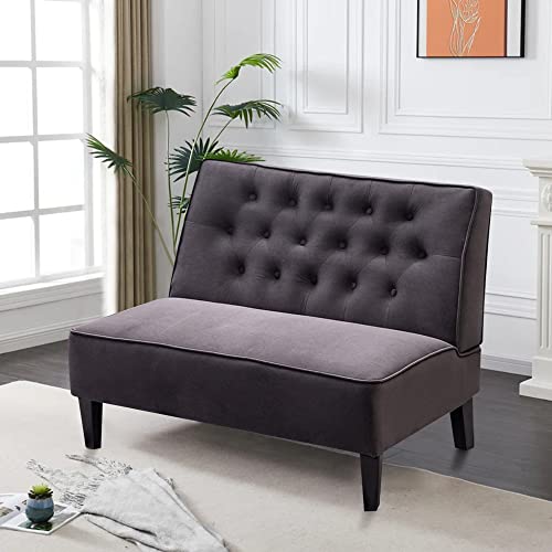 Alunaune Upholstered Loveseat Bench For Bedroom Living Room Armless Bench Settee Small Love Seat Sofa Couch Tufted Button Dining Room Bench-Dark Grey #TOP18