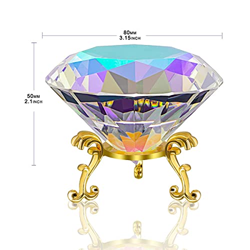 80mm Kristall Diamant Briefbeschwerer, Nageldiamant Hintergrund für Nagelbilder, Schreibtischdekoration, große Strasssteine ​​mit goldener Metallbasis (AB Beschichtung)