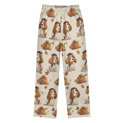 ZZXXB Beagle and Turkey Print Boys Long Pants Soft Trousers Elastic Waist Kids Lounge Bottoms with Pockets S-XL2