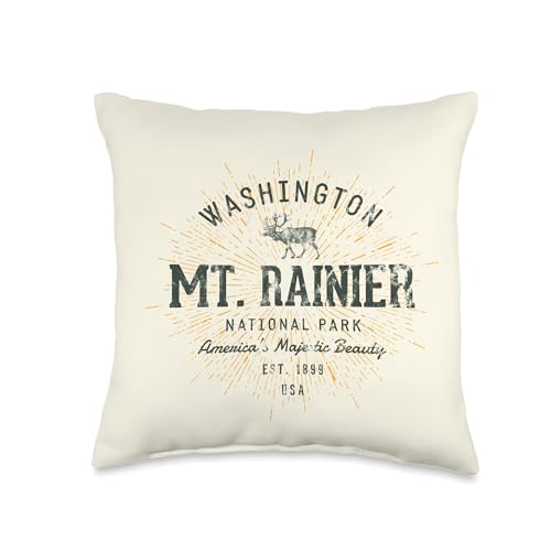Mt. Rainier Washington Vintage Mount Rainier National Park Throw Pillow