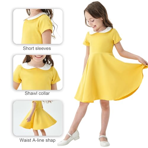 Girls Short Sleeve Uniform Dresses Casual Peter Pan Collar Fit and Flare Skater Dress 2-12 Years2