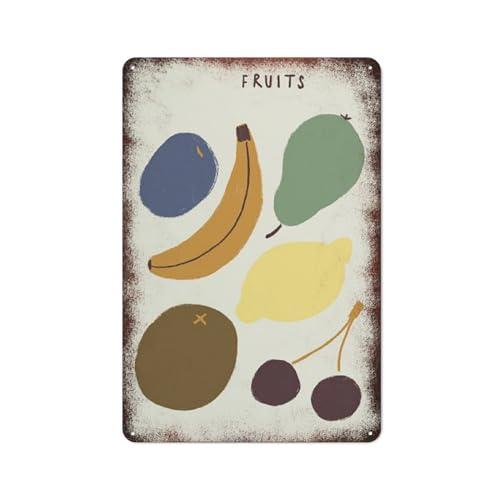Colorful Fruits Humorous Metal Sign Funny Unique Wall Decoration Kitchen For Home Gate Garden Restaurants Cafes Office Store Pubs Gift for Home Coffee Wall Decor Art 5.5 * 8inch