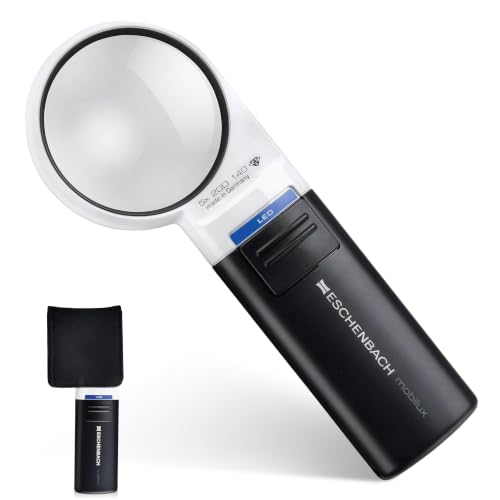 Eschenbach Optik Lupe Handlupe mit LED-Beleuchtung mobiluxLED Vergrößerung: 5X Linsengröße: (Ø) 58mm - Made in Germany