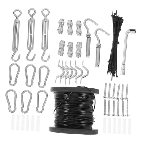 Mikikit 1 Set Outdoor String Lights Hanging Kit Stainless Steel Coated Wire Rope with Spring Hook and Tensioner Cable for Garden and Patio Lighting