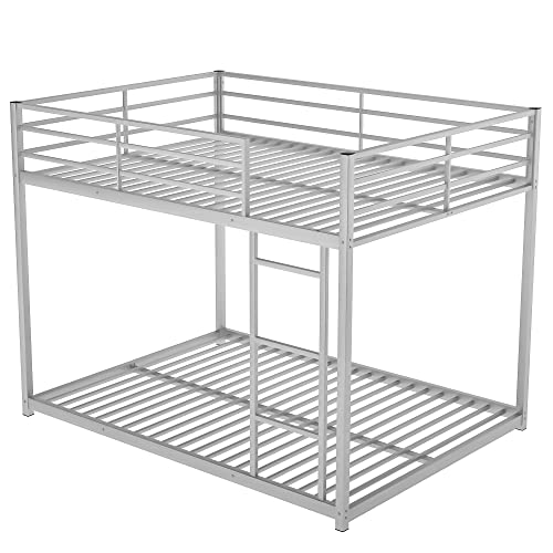 Softsea Metal Full Over Full Bunk Beds Low Metal Bunk Bed With Built-In Ladder No Box Spring Needed (Full Over Full, Silver) #TOP7