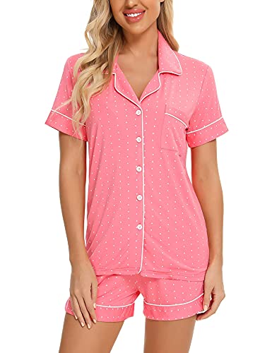 Anjue Womens Pajama Sets Ladies Pajamas Sleepwear Button Down Pjs Lounge Bride Pajamas(B-Pink Dot,M) #TOP1