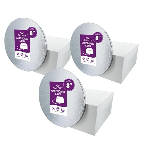 Culpitt 8 Round Silver Cake Drum Board & White Box Combo | 3 Pack | Multipack
