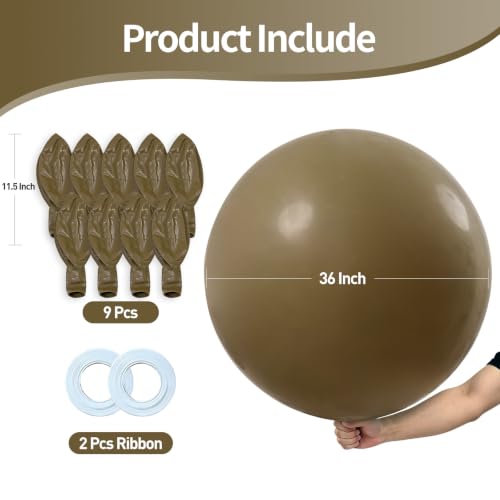Image of KALOR 9 Pcs 36 Inch Large Khaki Big Giant Round Latex Balloons