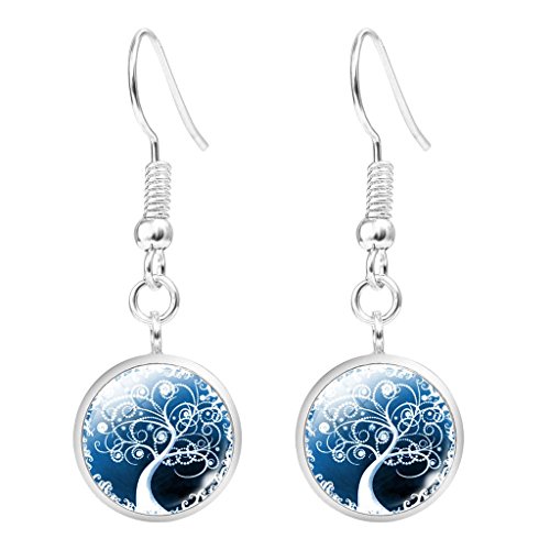 Mujeres Elegantes Drop Aretes Árbol Blanco Gema Azul Largo Pendientes Para Fiesta