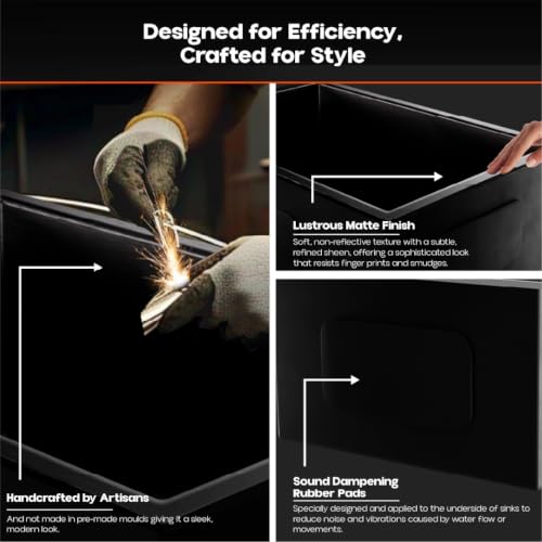 Image of Lorazzo Lustr Stainless Steel 304 Double Bowl Handmade Kitchen Sink | 37 x 18 Inch | Gunmetal Black Finish | Heavy-Duty Dual Bowl Sink | Includes Couplings, Connector & Strainer Basket