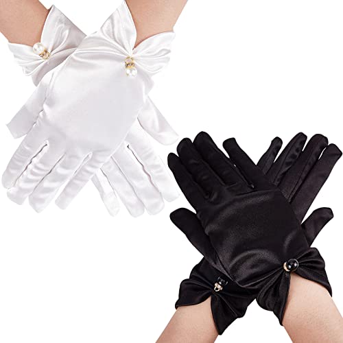 NICENEEDED Gants Courts en Satin pour Femme, Gants Élégants de Longueur de Poignet de Mariée de Mariage, 2pcs Gants D'Opéra de Conception de Perle pour la Décoration de Mariage de Soirée de Bal Cover