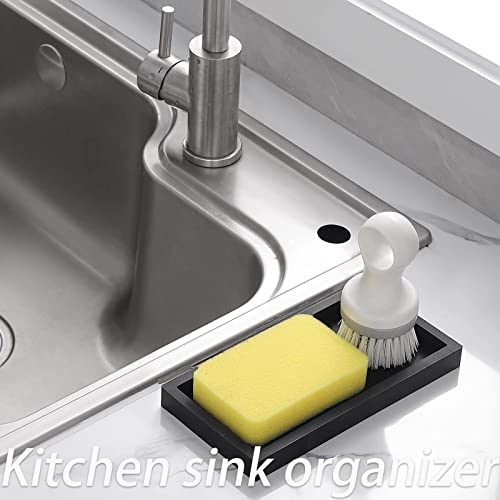 Heagoale Small Silicone Bathroom Vanity Tray Rectangle Soap And Sponge Holder Kitchen Sink Organizer For Scrubber, Lotion Bottles, Perfume, Jewelry, Candle, Key Trinket Ring, Black #TOP7