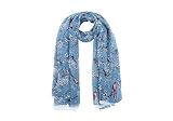 Nuevo De Mujer Mujer Japonés Flor De Cerezo Pájaro Y Estampado Floral Bufanda Maxi Sarong Cruzado - Azul con Borde Blanco, 100 x 180cm