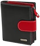 Maße: 11,5 x 10 x 3,5 cm Damen Geldbörse aus Echtleder mit 10 Fächern - RFID-Blocker - Schwarz & Rot
