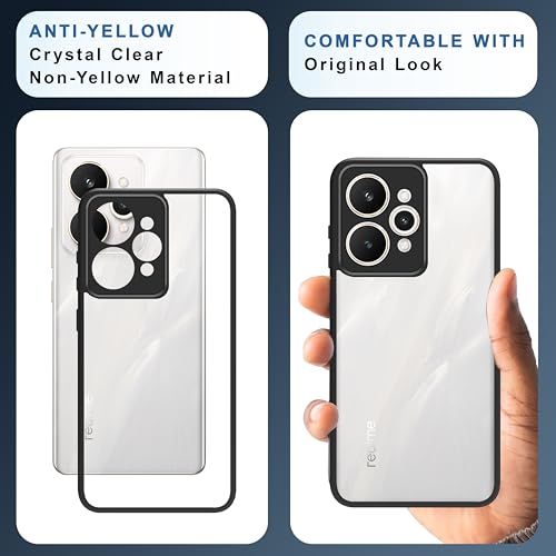 Image of CEDO Backcover for Realme 15 (5G) | Camera Protection Bump Shockproof Edge | Ultra Hybrid Transparent Acrylic Clear TPU+PC Hard Backcase Cover (Black)