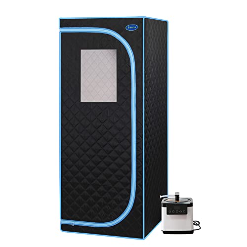 Person Steam Sauna for Men, Portable Sauna Tent for Women, 31.5'W Full Body Foldable Saunas Box with Steamer, Folding Chair, Stainless Steel Pipes Connector, for Home Apartment Spa Indoor, Black