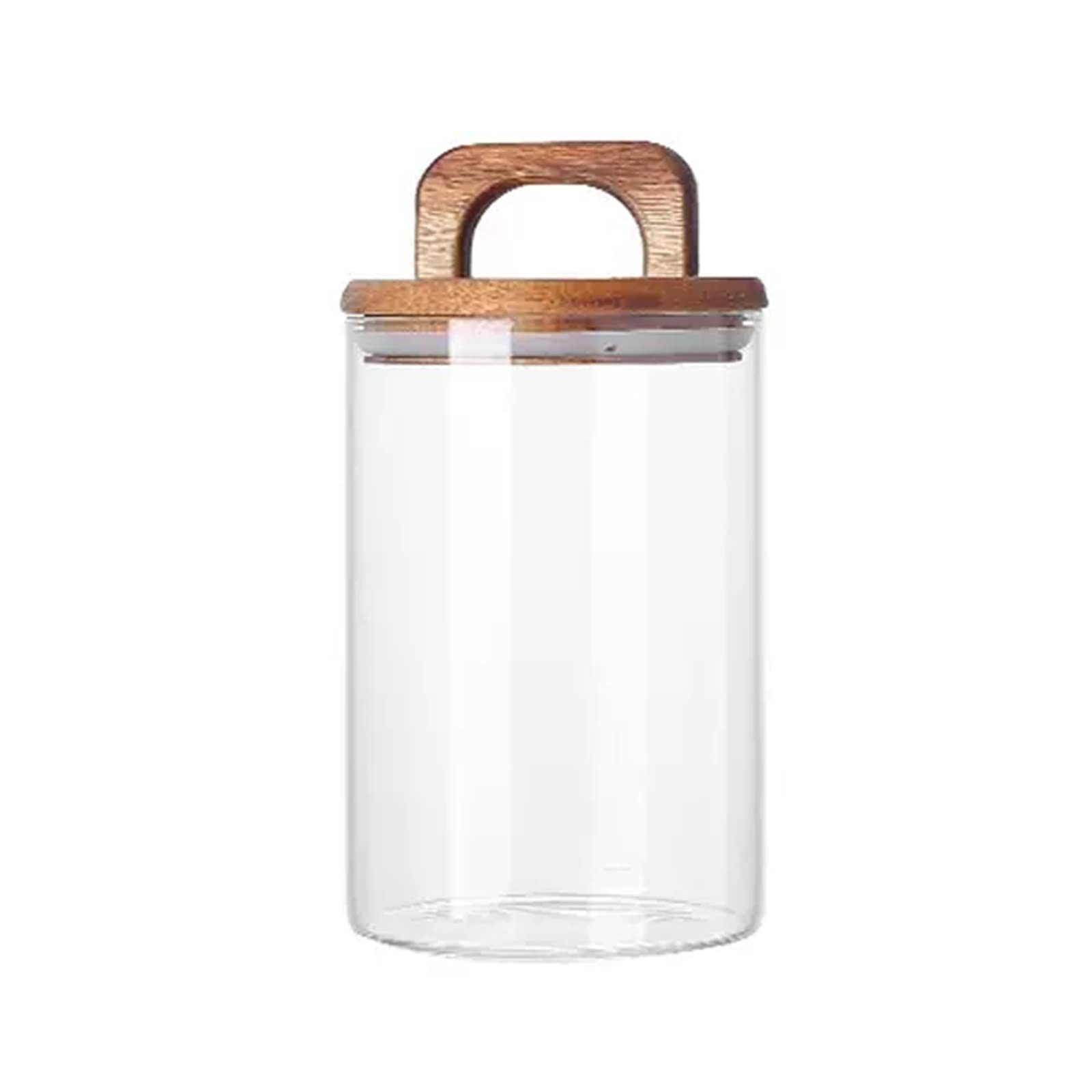 Hhaoran-9868 Ceramic Tea Canister Transparent Glass Tea Storage Containers, Food Container Canisters with Wooden Airtight Lid and Handle for Serving, Coffee, Honey Food Canisters for Kitchen(1000ML)