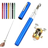 2023 Pocket Size Fishing Rod, 38inch Mini Fishing Pole Pen Fishing Rod Reel Set, Aluminum Alloy Telescopic Fishing Rod Collapsible Fishing Pole Kit (Blue)