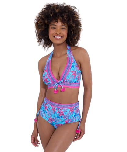 Image of Joe Browns Women's Fashion Tropical Floral High Waist Ruched Swim Briefs, Blue, UK 8