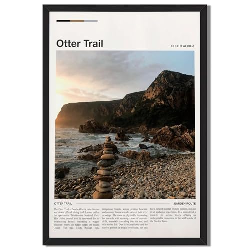 Framed Coastal Otter Trail South Africa Landscape Poster Canvas Print Art Rustic Contemporary Wall Art Painting Pictures Wall Decor Stunning Home Decor for Living Room Bedroom Office Apartment (Black framed,12L"X16W")