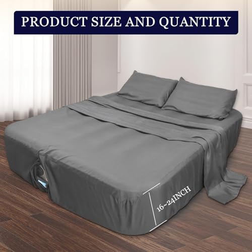 Air Mattress Sheet Set Full Size- 4 Pieces Soft & Breathable Deep Pocket Sheets Set for 16-24 Inch Inflatable Bed with Flat Sheet, Fitted Sheet and Pillowcase, Ideal for Camping, RV, Guest Room, Gray by AEHISDHIE - Used condition - Image 2