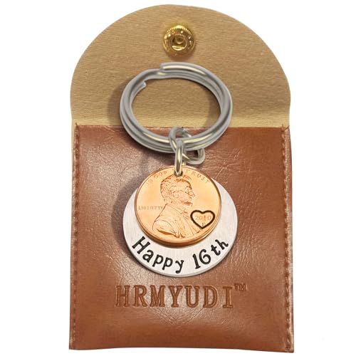 HRMYUDI Happy 16th Birthday Gifts for Boy Girls, Sweet 16 Gifts for New Driver Lucky Penny Coin Key Chain, New Driver or Graduation Keychain Made with a 2010 Penny