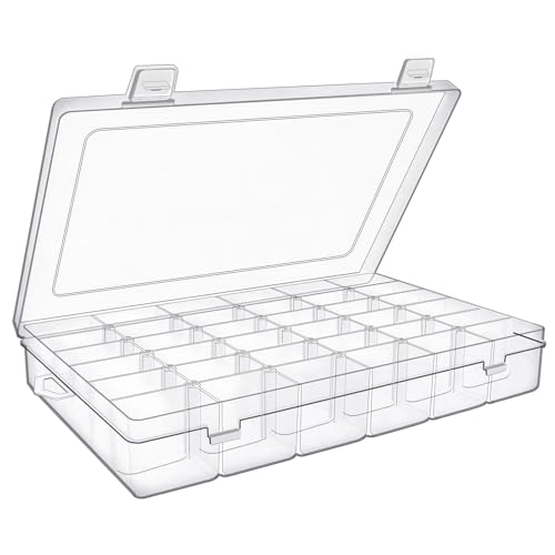 FAMLEAF 1 confezione da 36 contenitori in plastica con divisori regolabili, grande scatola trasparente per snack rimovibile per accessori da cucito, filo interdentale, perline, gioielli, unghie