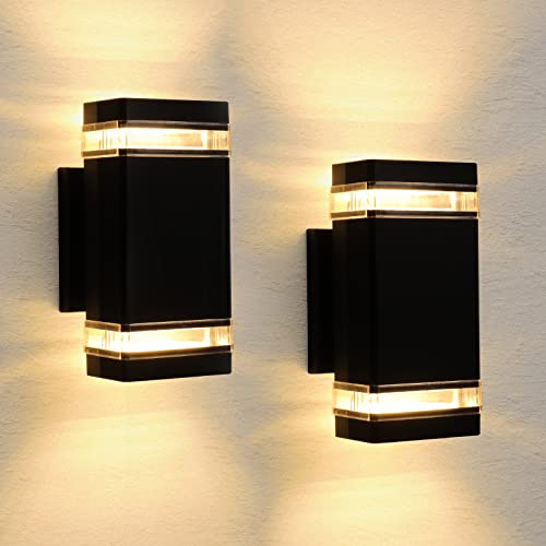 LEONLITE 20W LED Square Up and Down Outdoor Wall Light, Modern Outdoor Wall Sconce Black, Aluminum Waterproof Wall Lamps, 1400lm, ETL & ES Listed, 3000K Warm White, Porch, Garage, Patio, Pack of 2